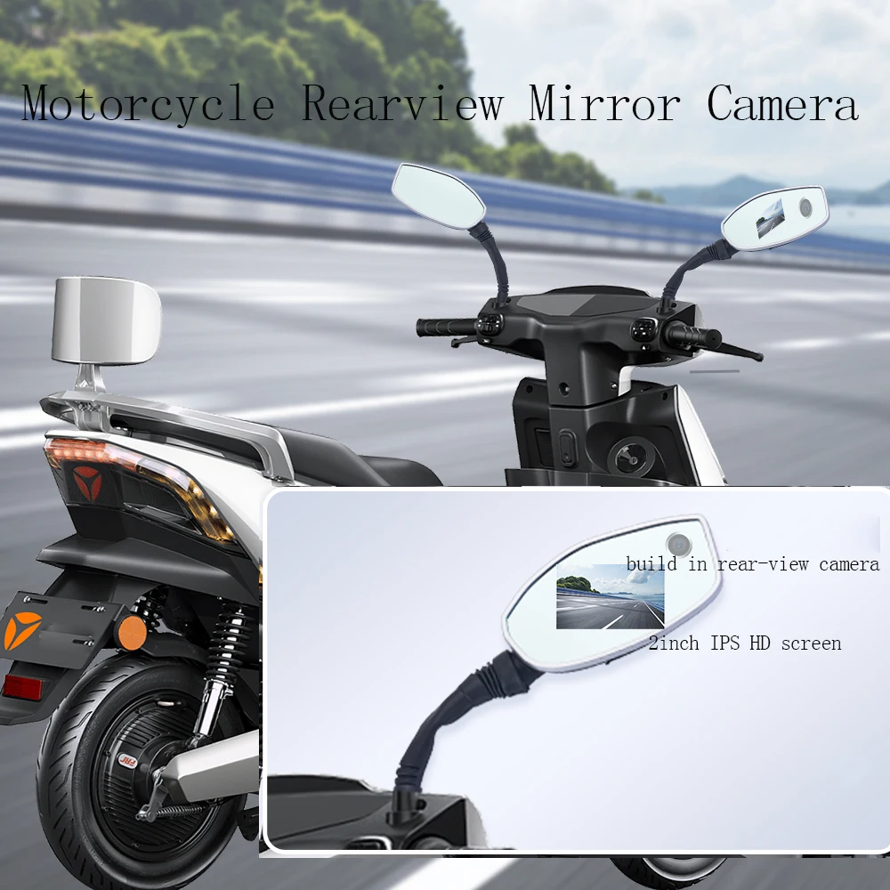 

Full HD 1080P Motorcycle Rearview Mirror Camera Build in Rear View Camera Dual Lens Digital Video Recorder Waterproof Motorcycle