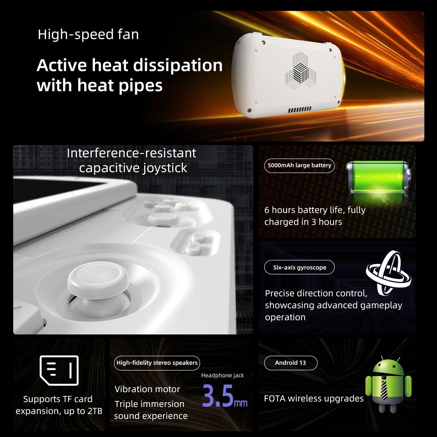 ANBERNIC RG Slide Video وحدة تحكم ألعاب محمولة 4.7 بوصة LTPS شاشة داخل الخلية أندرويد 5000 مللي أمبير في الساعة تدعم WIFI FOTA 1080p-DP خارج البث