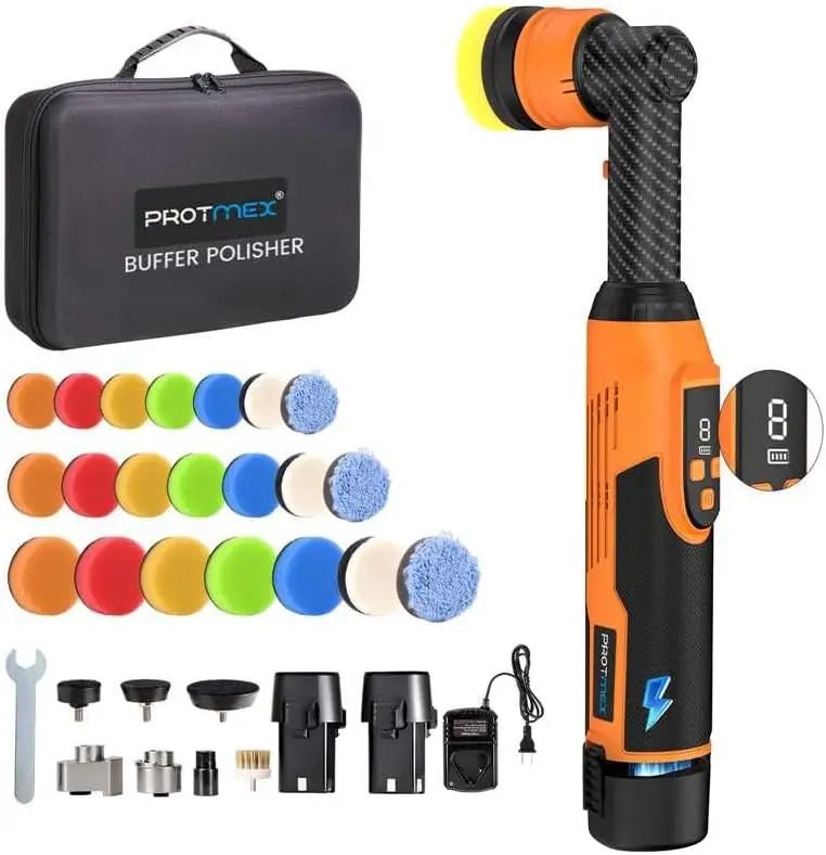 

Cordless Mini Car Polisher - 8 Speed 2500-6000RPM, DA/RO Modes, 22 Pads Kit for Detailing Waxing