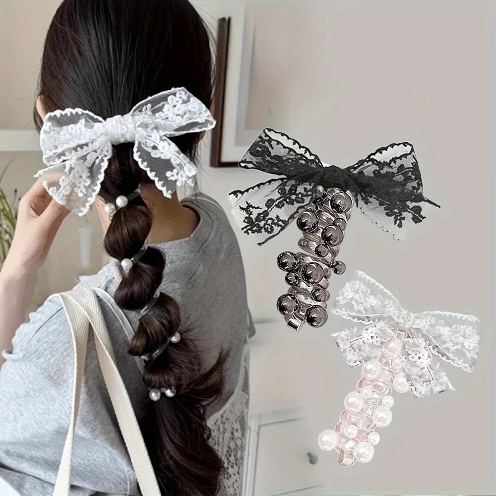 

Кружевной галстук-бабочка из бисера, спиральный телефонный шнур с безопасным растягиванием для булочек с хвостиками, ежедневной укладки и вечерние прически