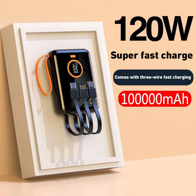 Xiaomi Mini PD120W Built-In Power Bank 100000mah Large Capacity USB Type-C Cable Two-Way Super Fast Charger Powerbank For Iphone