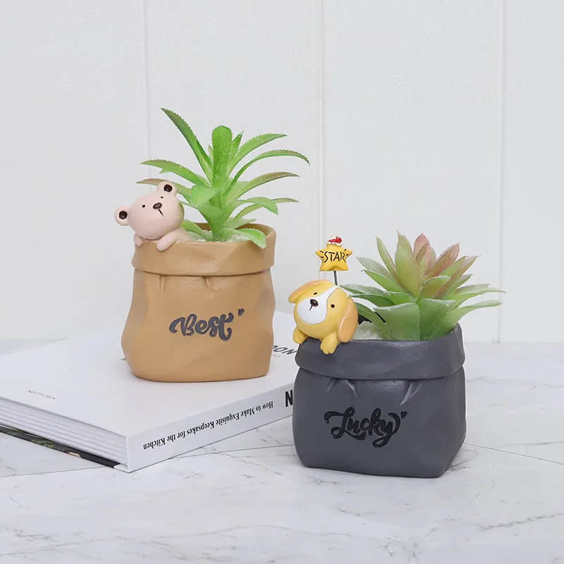 Garden Retro Imitation Paper Bag Succulent Flower Pot Desktop Decoration Storage Pen Container Flower Device, Debris Storage