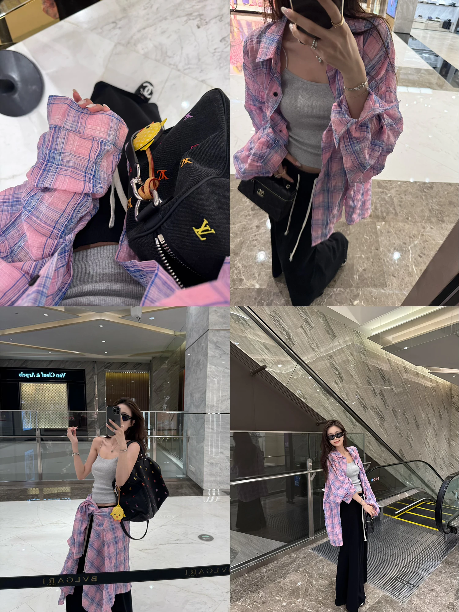 

Superniniyy Plaid Bubble Cotton Women's irt Sun Protection Outerwear Korean Sle Loose Fit Long Sve Mid-Length Coat