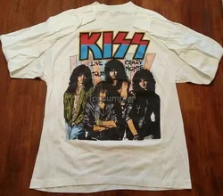 1988 Kiss Ted Nugent Double Sided Crazy Nights Band White Unsex T-Shirt Bc012