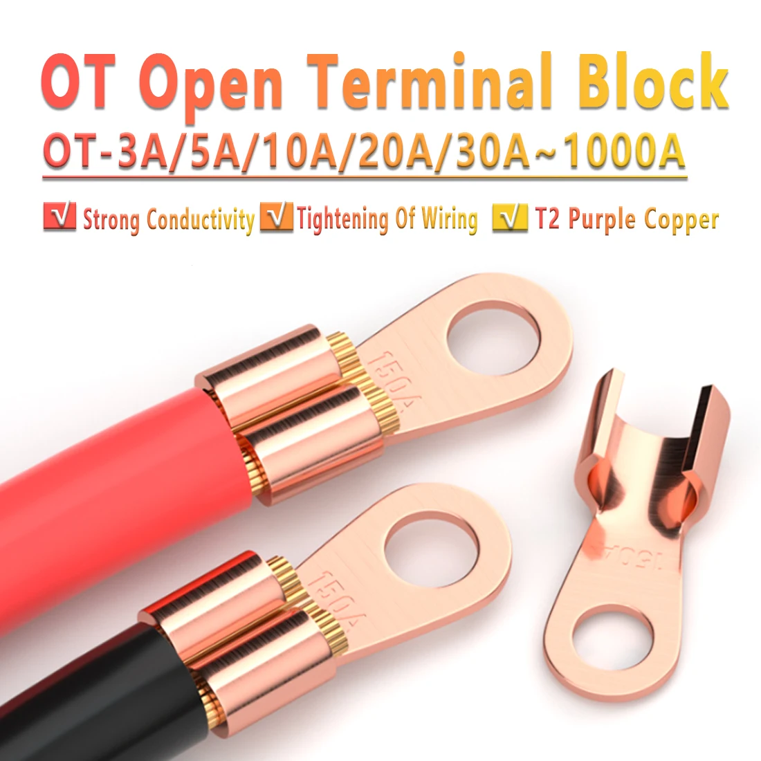 

OT 5A~1000A Ring or Round Copper Crimp Terminales Lug Cable connector For Wire electrical switch connection cable