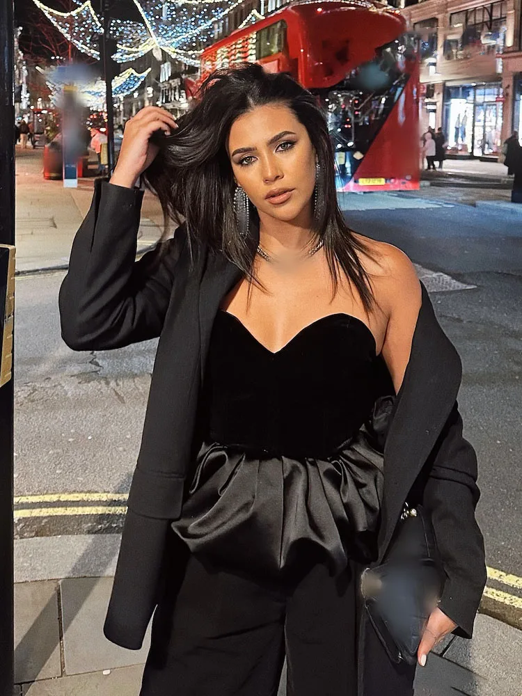 

HH Female Fashion Sexy Off Shoulder Top Solid Ruched Decorate Corset Top Woman Summer Sleeveless Back Zipper Slim Short Tops