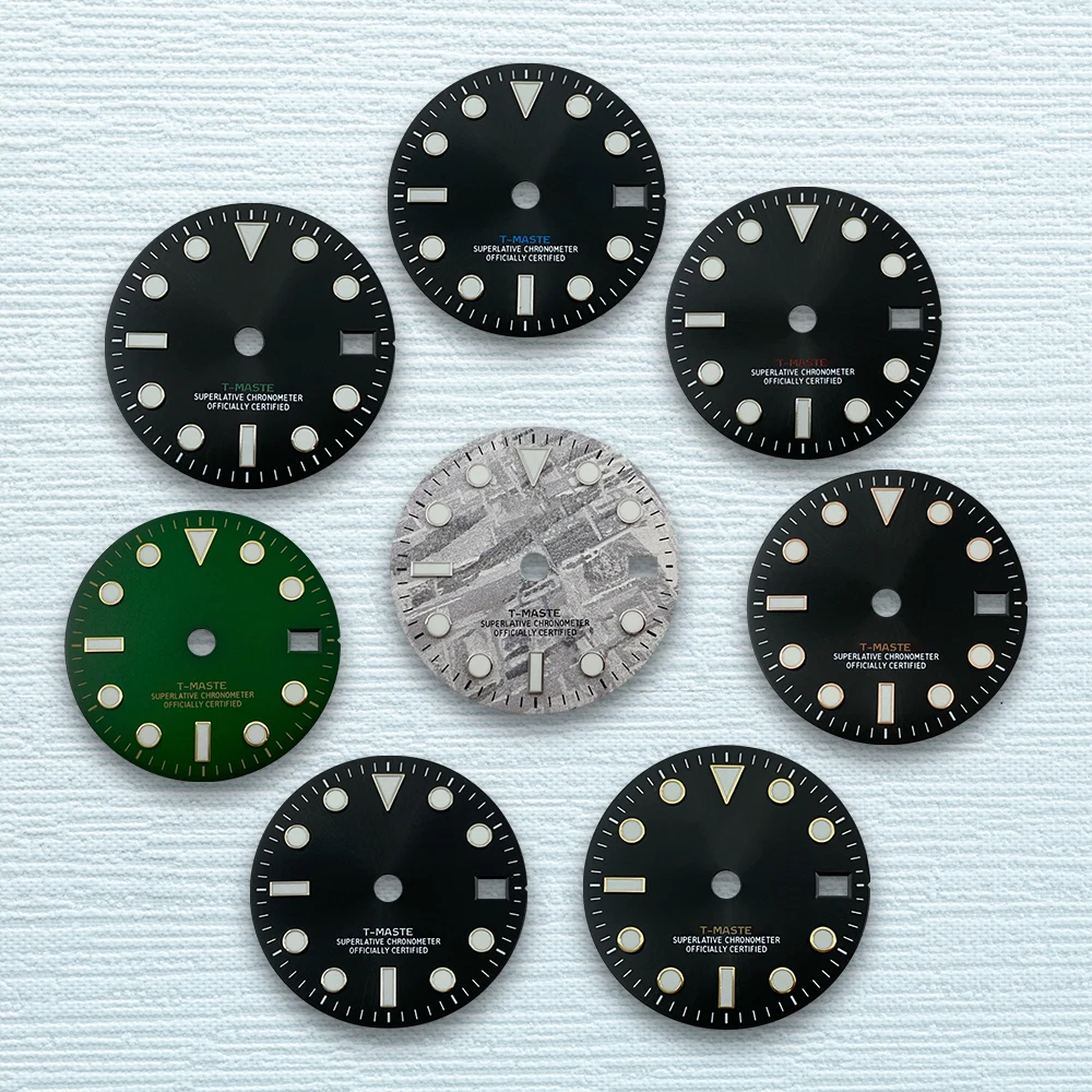 28.5mm S Logo Meteorite GMT Dial Fit NH34 Movement Ice Blue Luminous Sunray High-Quality Watch Modification Accessories