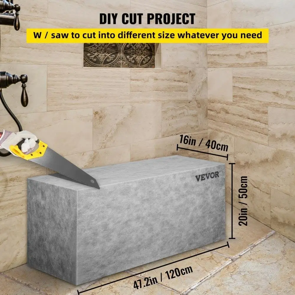 Ready-to-Tile Shower Seat 47.2 x 16 x 20 - Waterproof & Leak-Proof Corner Bench, 440lbs Capacity, Grey