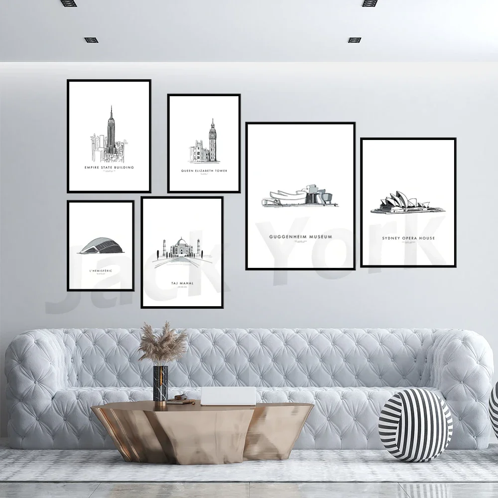 برج ايفل في باريس، فيلا سافوي، ساجرادا فاميليا، متحف جوغنهايم، ملصق رسم معماري باوهاوس ديساو #3