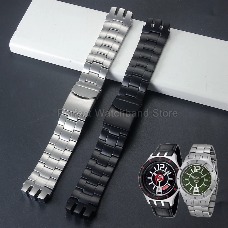 حزام ساعة فولاذي ممتاز 20 ملم لساعة سواتش YTS402 YTB4009 YTS401 واجهة ثلاثية المحاور شكل متين يحتفظ ومضاد للعرق