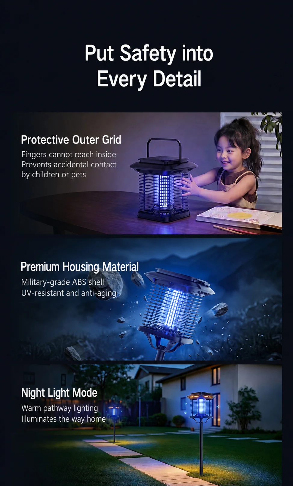 Solar-Mückenvernichterlampe Elektrische Schock-Insektenfalle Fliegenfalle Mückenabwehrlampe für Garten und Hof – Detail 9