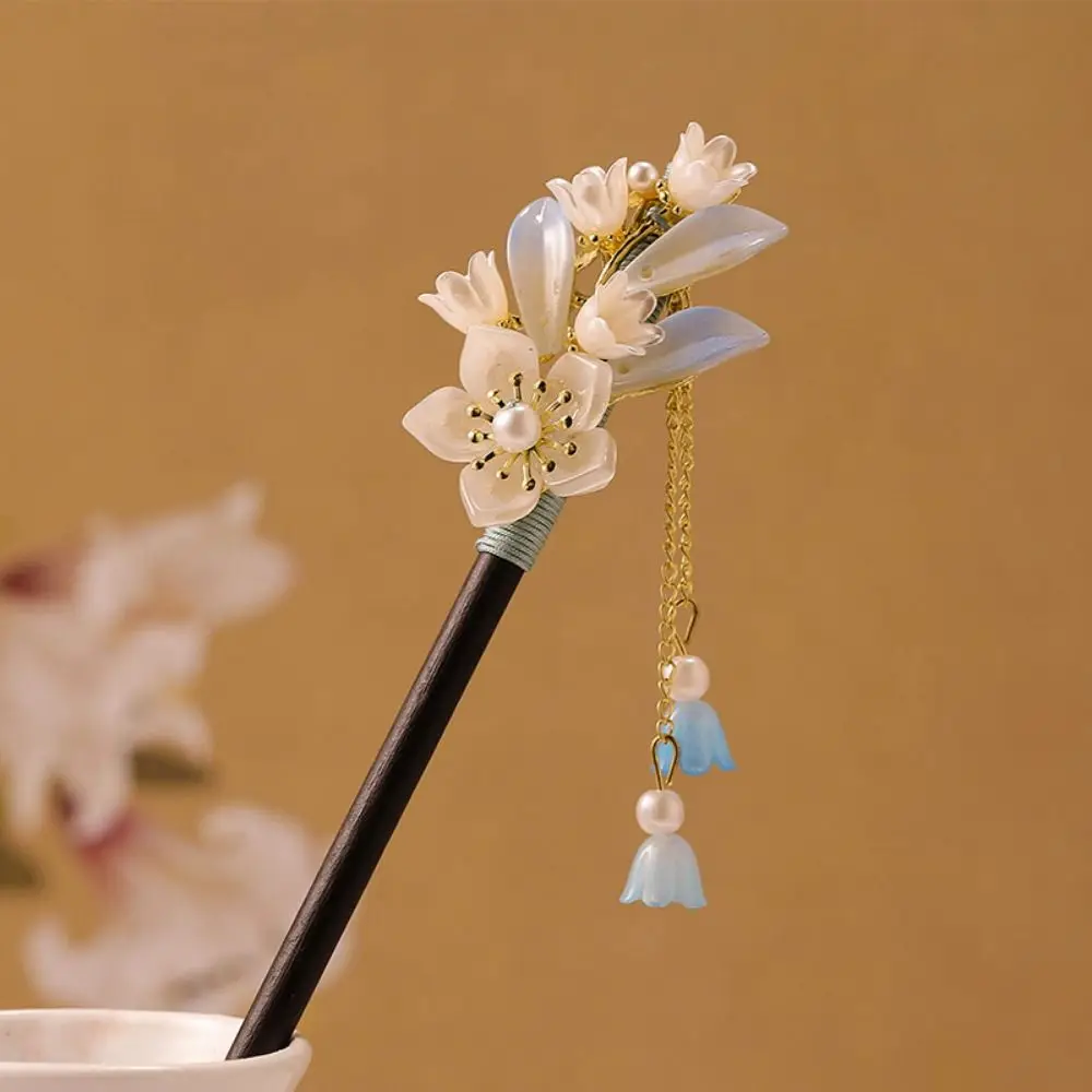 Ethnic Chinese Style Flower Hair Sticks Vintage Handmade Hair Chopsticks with Tassel Hair Fork Winding Hairpin for Wedding Party