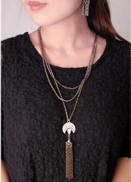 Bulk Price Antique Gold color Long Tassels Mommy Multilayer Necklace For Women