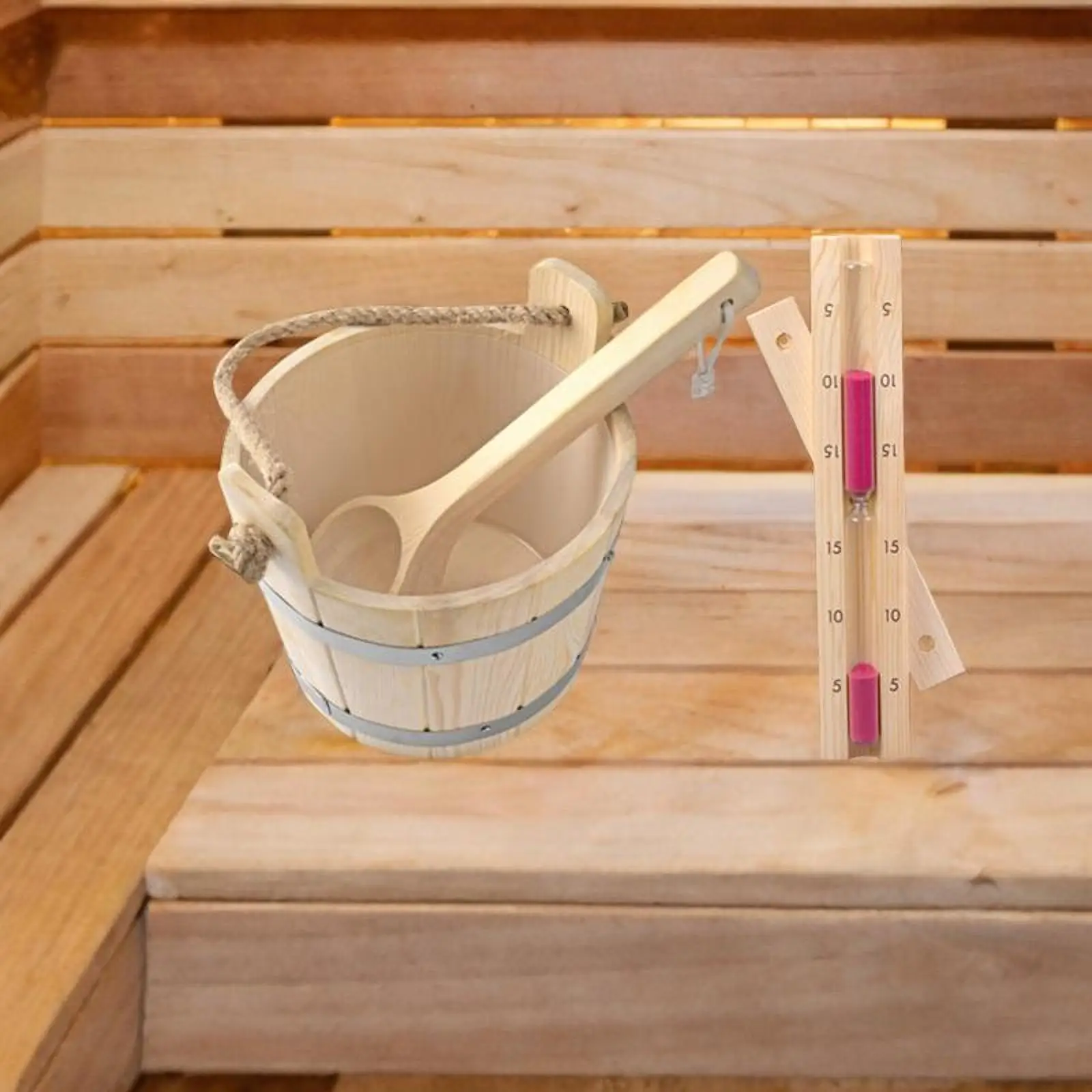 

Ведро для сауны с ковшом, набор аксессуаров для сауны, таймер «песочные часы», легкий, удобный, 5 л для паровой сауны в ванной комнате