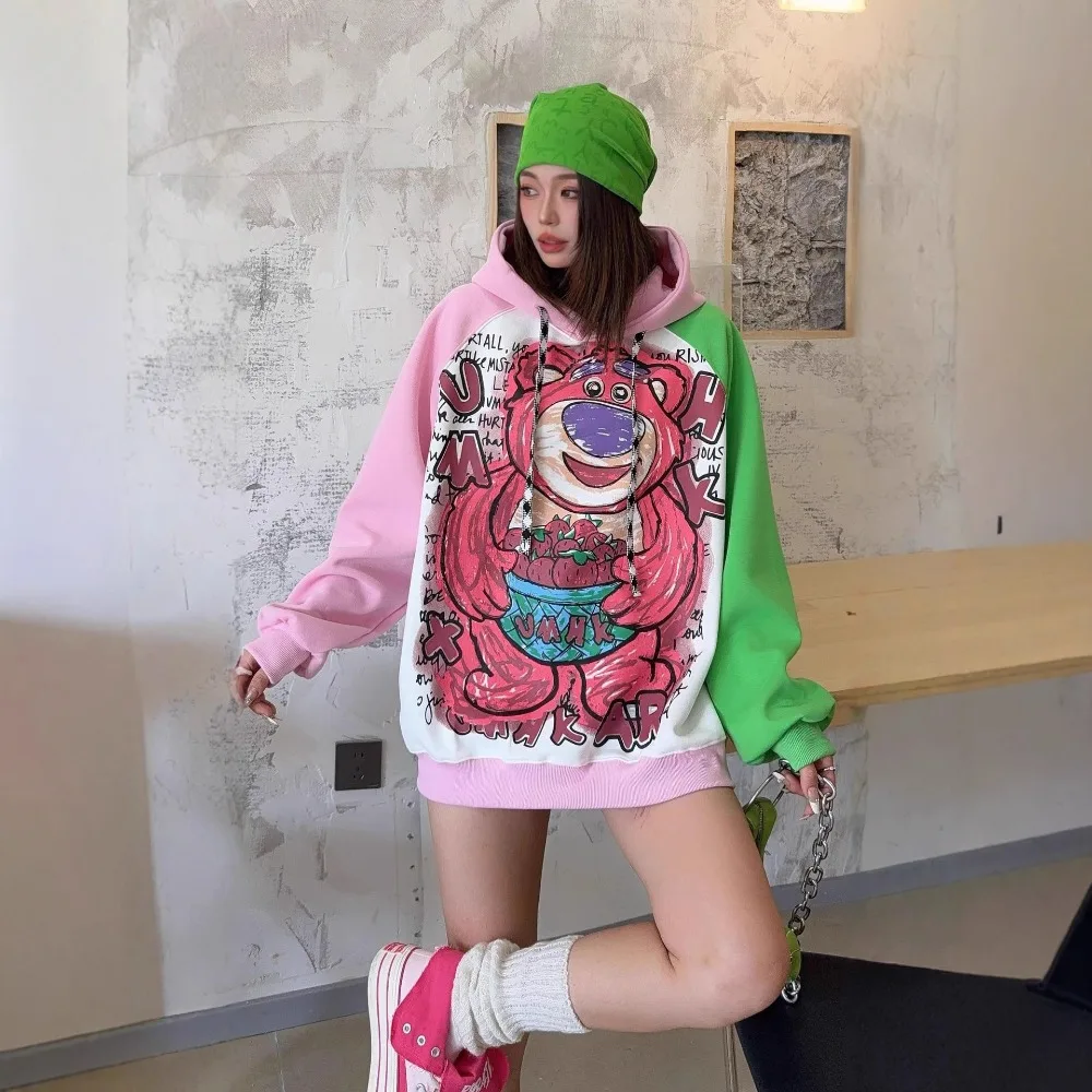 

Miniso Plus Size Top Women's Fashion Alphabet Personality Patch Graffiti Loose Casual Hooded Lazy Wind Sweater