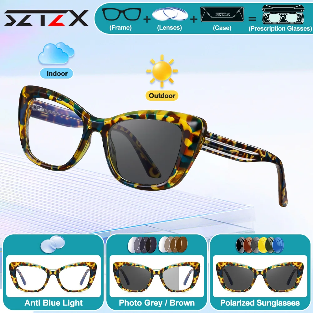 

SZTZX Classic Butterfly Frame Design Optical Prescription Myopia Glasses For Women Anti Blue Ray Photochromic Reading Eyeglasses