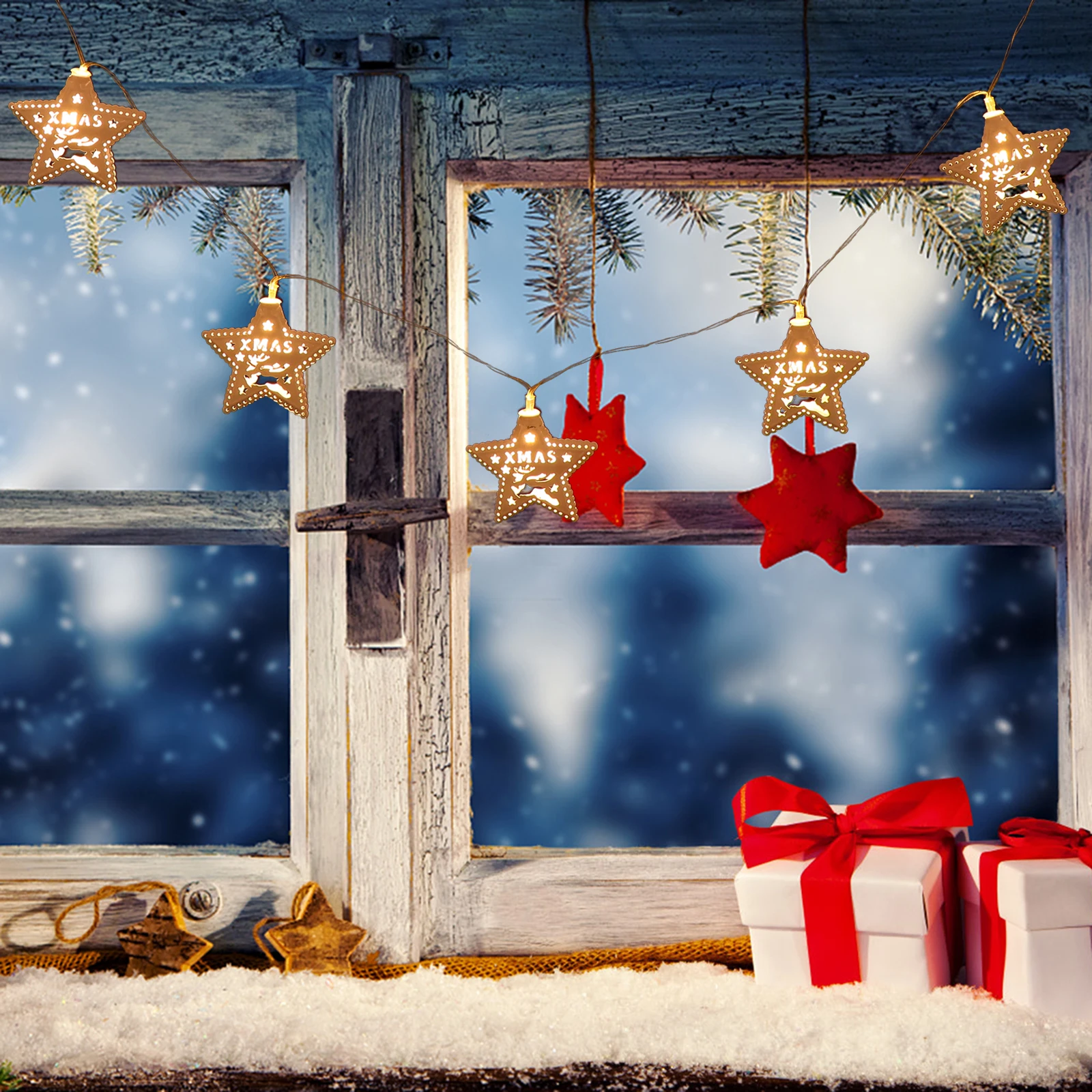 

1 set 1 Set Christmas Tree Decoration Hanging Ornaments Xmas Party Wedding Holiday Home Decor String Light Iron Pendant Festive