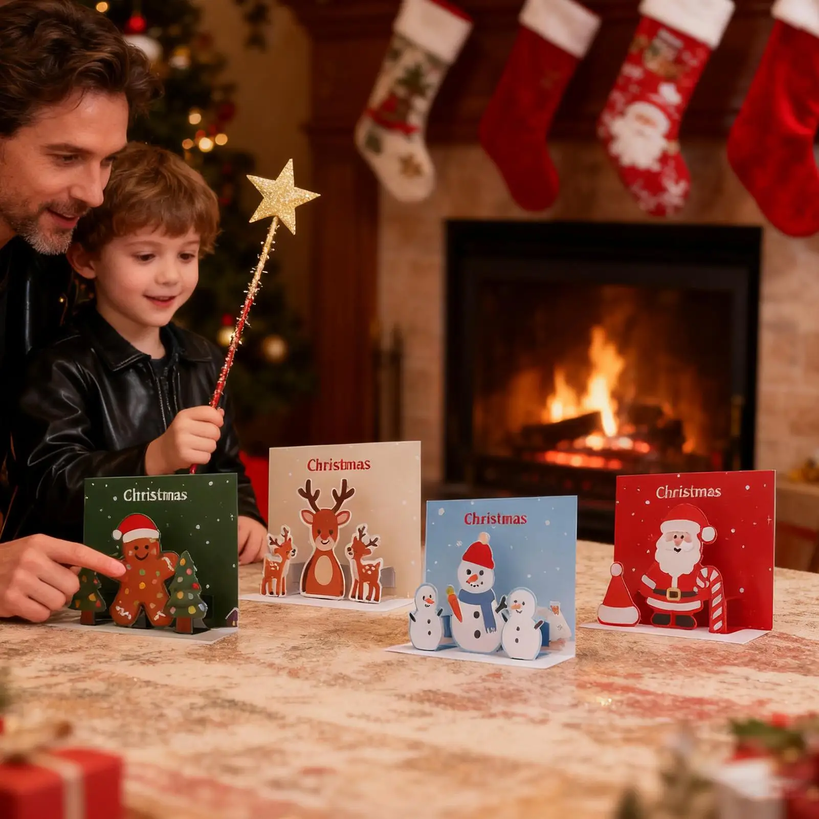 عيد ميلاد سعيد بطاقات 4 قطع سانتا الأيائل الزنجبيل رجل بطاقات ثلاثية الأبعاد عطلة ديكور ورقة الفن للأطفال الكبار الأصدقاء زملاء العمل #2