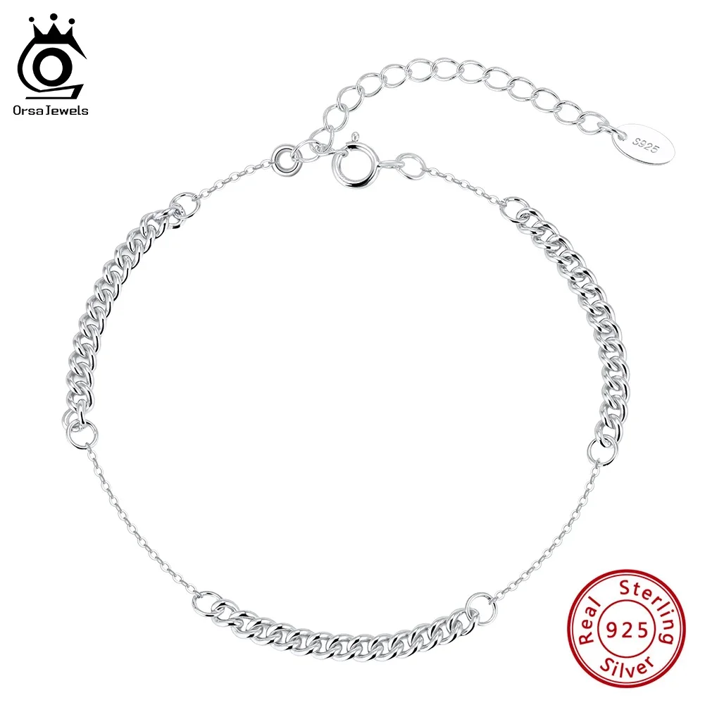 ORSA جواهر حقيقية S925 الفضة الكوبية كبح ربط سلسلة سوار للنساء شيك العصرية المعصم اليد طقم مجوهرات GAB06 #5