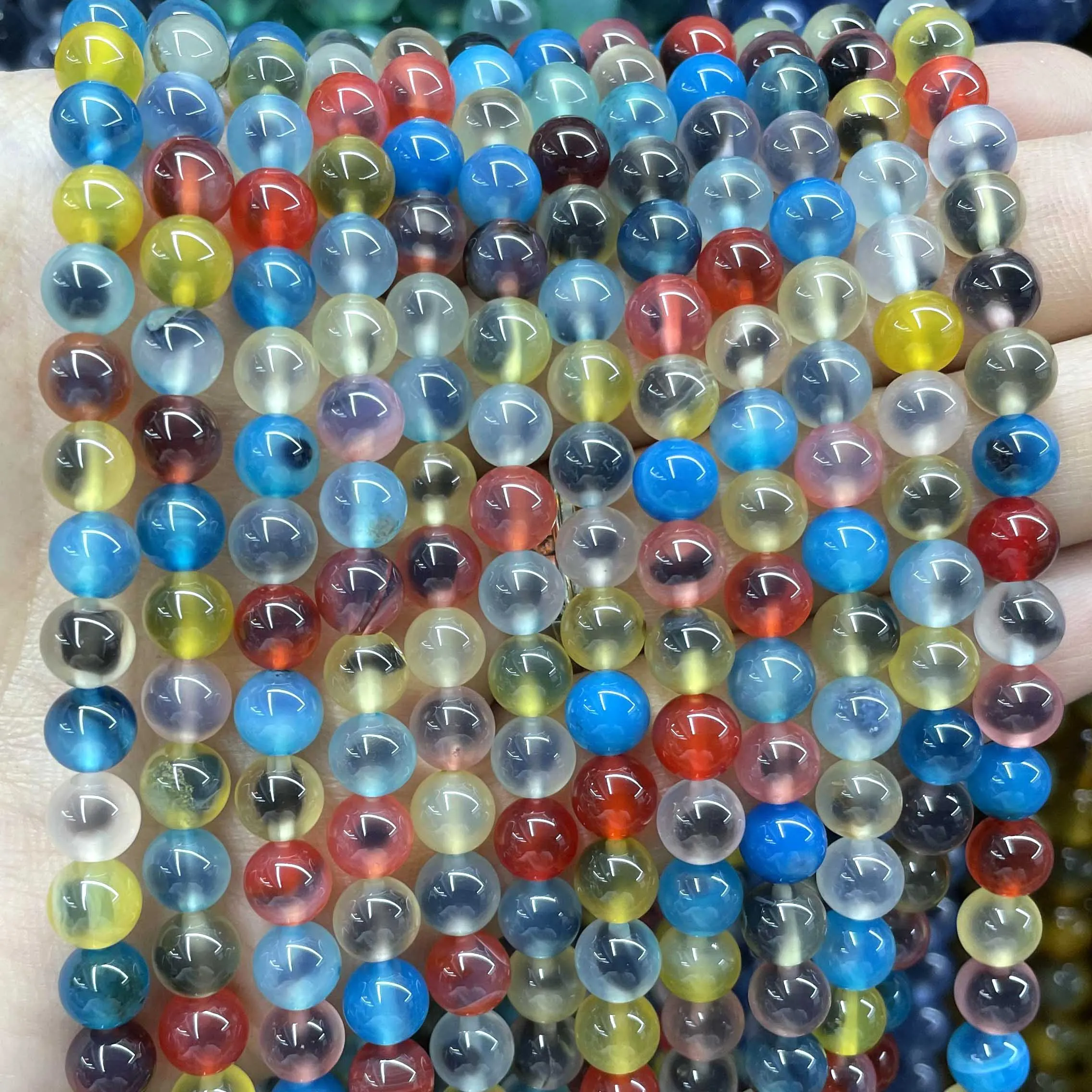 

8MM Natural Stone Sugar Heart Agates Beads Round Loose Spacer Beads For Jewelry Making Bracelet DIY Necklace Accessories