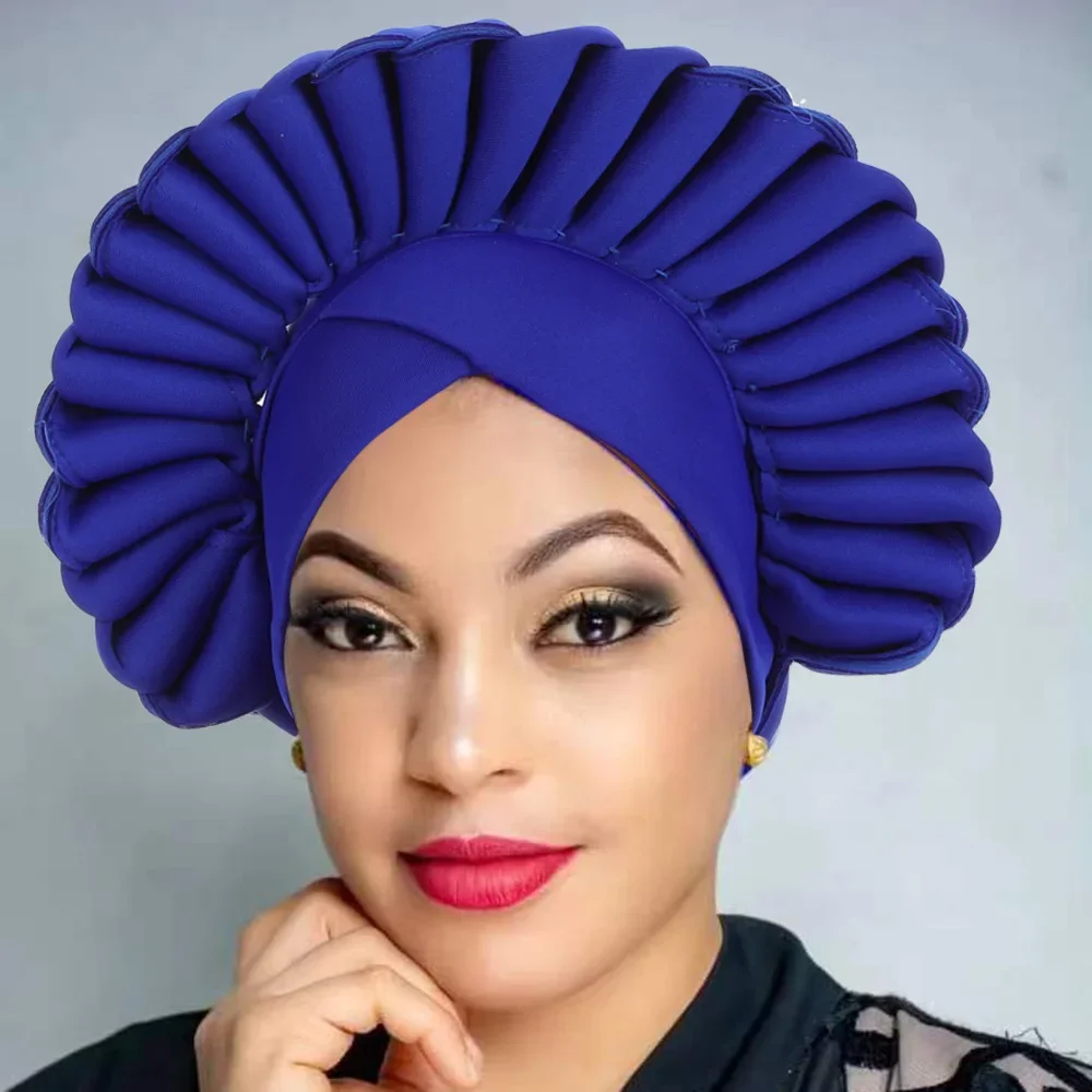 2025 nuevo pañuelo africano para la cabeza Turbante Nigeria ya hecho Auto Gele musulmán Hijab mujeres envolturas para la cabeza para gorras de fiesta de boda