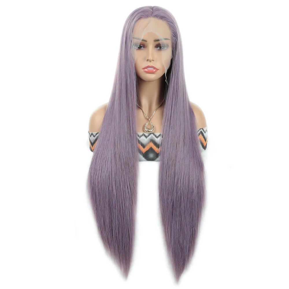 Alibaby Long Straight Lace Front Heat Resistant Fashion Synthetic Wig for Black Women Wigs 32 Inch Purple Cosplay Wig