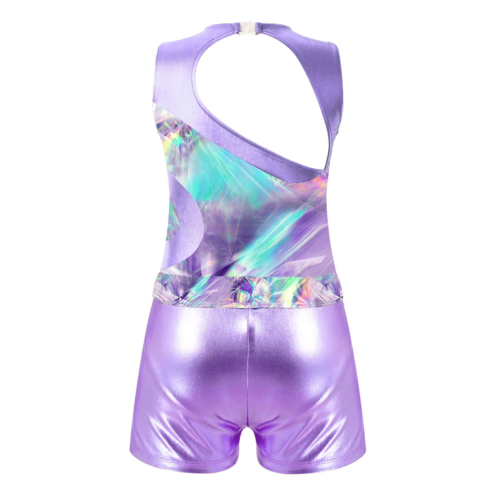 Kids Girls Ballet Dance Leotard Sleeveless Hollow Out Print Bodysuit with Shorts Gymnastic Yoga Dancewear Sportswear Swimwear