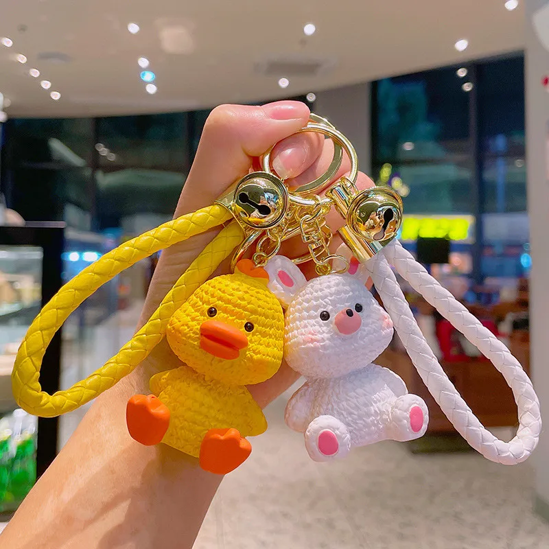 Cartoon Cute Resin Chubby Keychain Meat Flesh Face Animal Dinosaur Chick Bunny Pig Car Key Chain Bag Charm Pendant Accessories