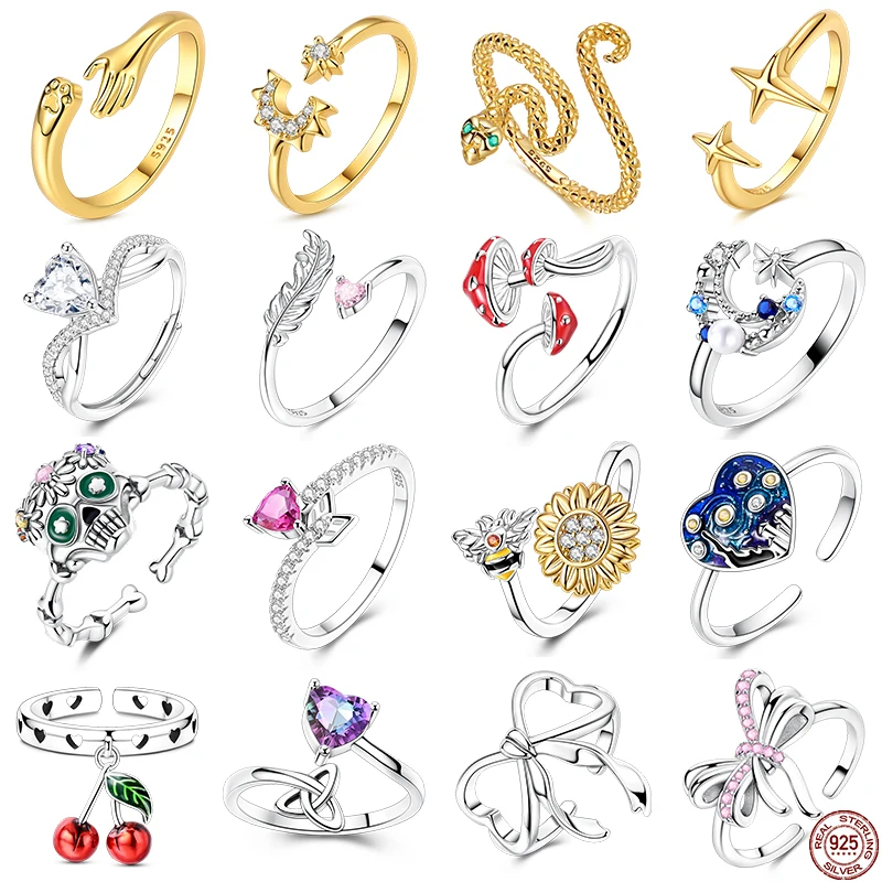 

Open Ring Original 925 Sterling Silver Hug Pet and Open Ring Mouth Sweet Cherry Love Fashion Jewelry Birthday Gift For Women