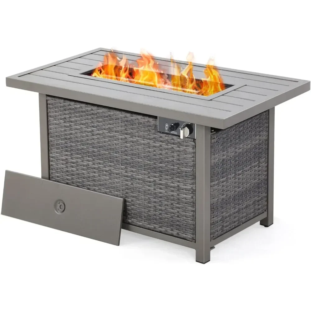 Fire Pit Table 42in with Mental Fence Table Top and Lid Black Glass Rock & CSA Safety Certified Outdoor Heating Propane Fire Pit