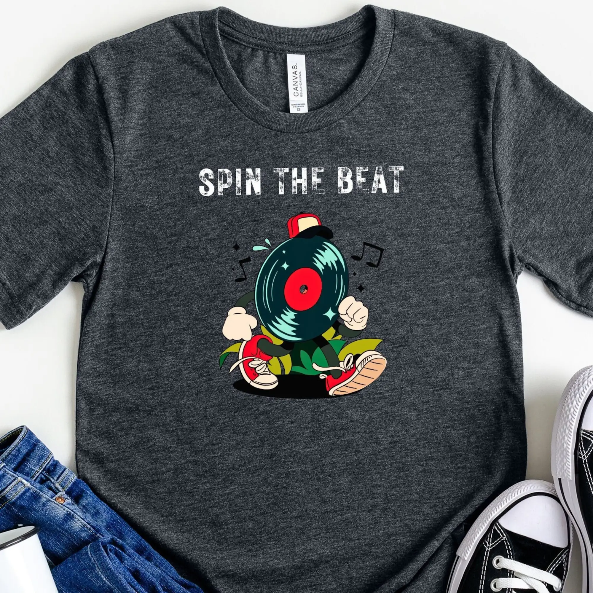 Spin The Beat Vinyl T Shirt Music Lover Design Collector Record Player Dj Teacher Turntable