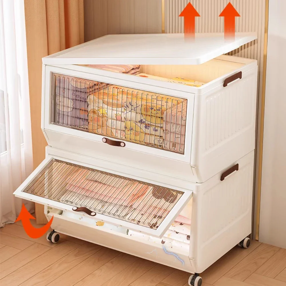 

Stack Able with Lids and Wheels Clothing Storage Fold Able Cabinet for Bedroom Living Room Folding Storage Fold Cabinet