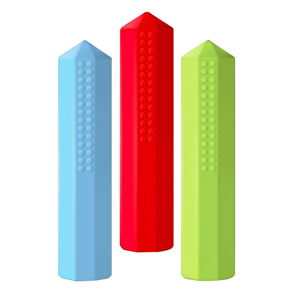 

3Pcs Silicone Red Green Blue Chewable Pencil Cap Erasers Sensory Oral Motor Chew Aid for Kids Support
