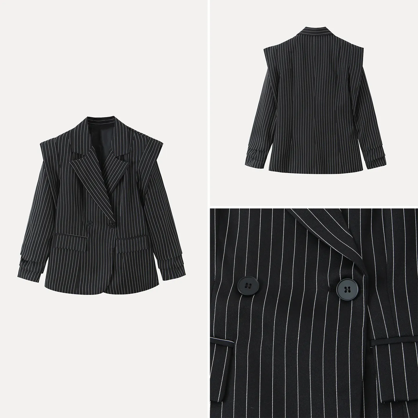 

Spring 2026 Women's Loose Striped Suit Casual Fashion Personality Long Sleeve Shoulder Irregular Waist Belted Tuxedo