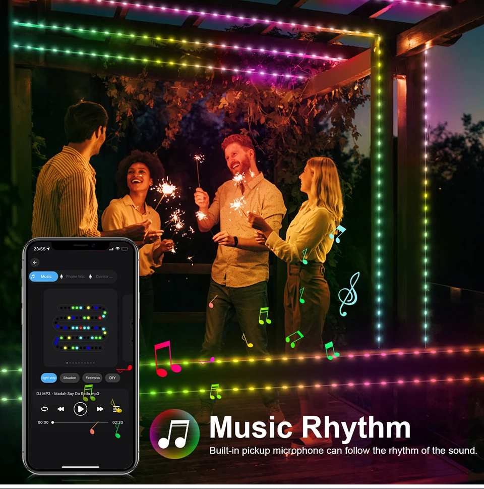 RGBIC Christmas LED String Light USB Bluetooth Fairy Lights Festoon Wedding Camping Outdoor Garden Room Decor LED Garland Lamp