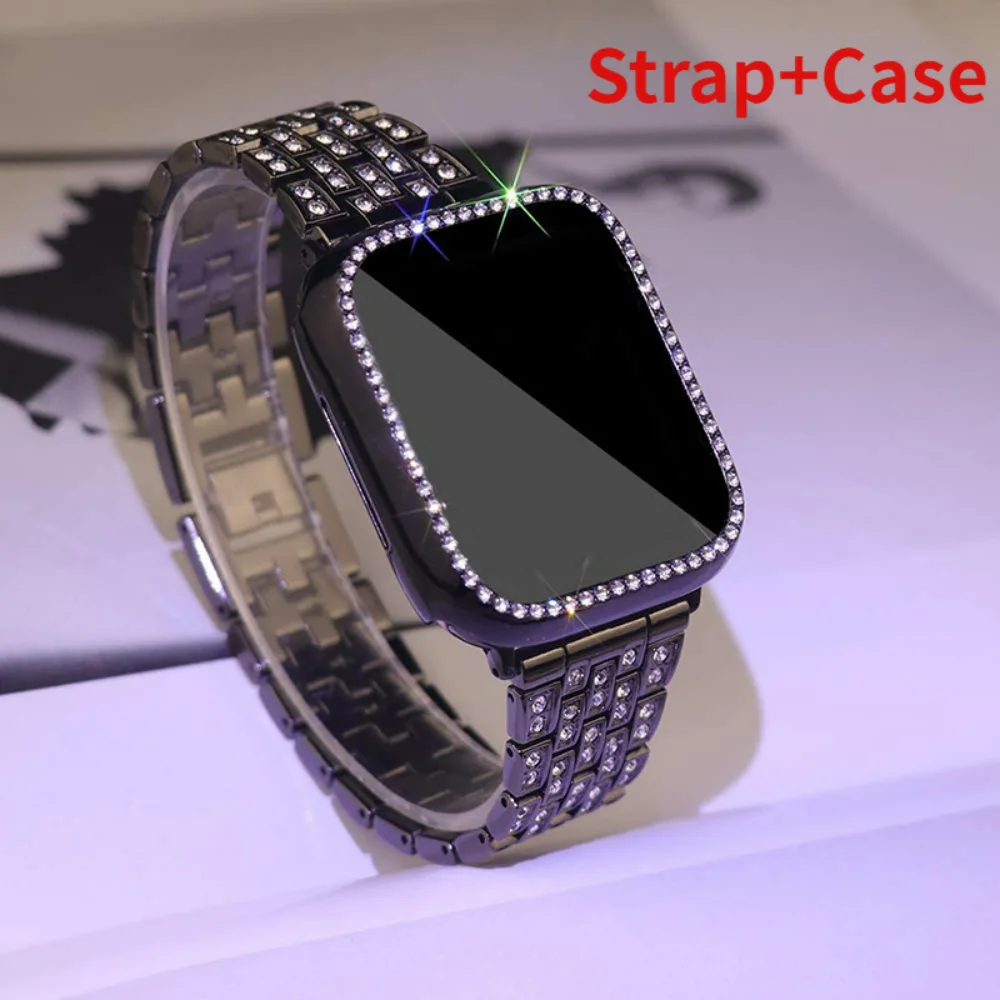 

Diamond Case+Strap for Apple Watch 45mm 41mm 44mm 40mm 42mm 38mm Metal Bracelet Wristband for iWatch Series 8 7 6 5 4 3 SE Case