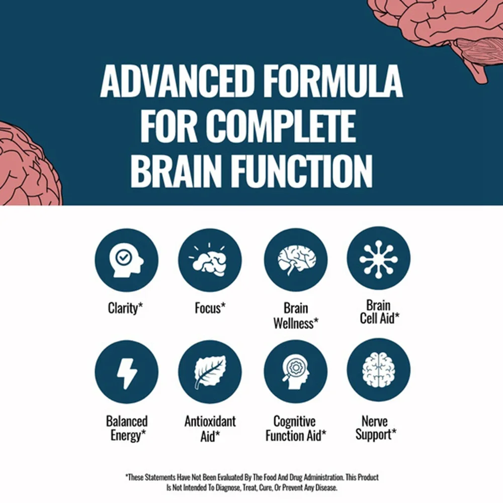 Brain Supplement - Nootropic Brain Booster for Focus, Clarity, Improved Memory & Mood -Support for Concentration & Brain Fog