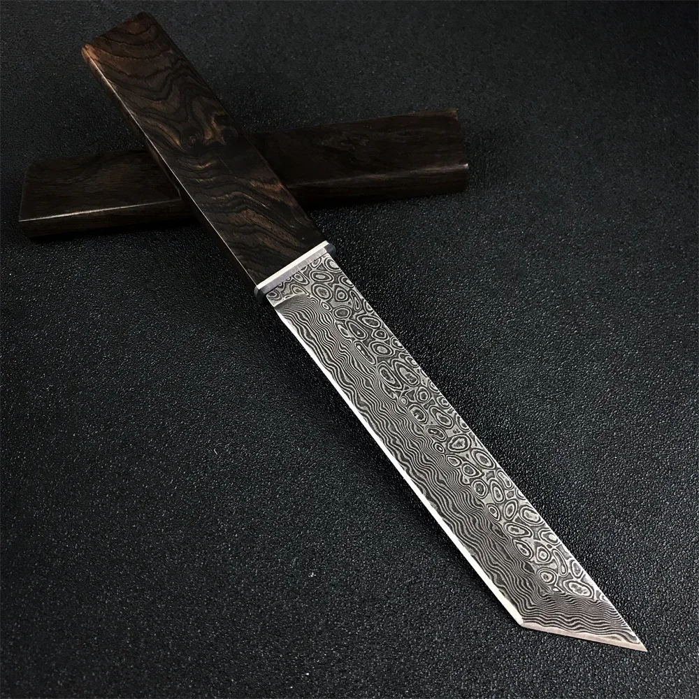 1 PCS Damascus Fixed Blade Knife VG10 Damascus Blade Wood Handle Outdoor Tactical Hunting Tools Military Survival Camping Knives