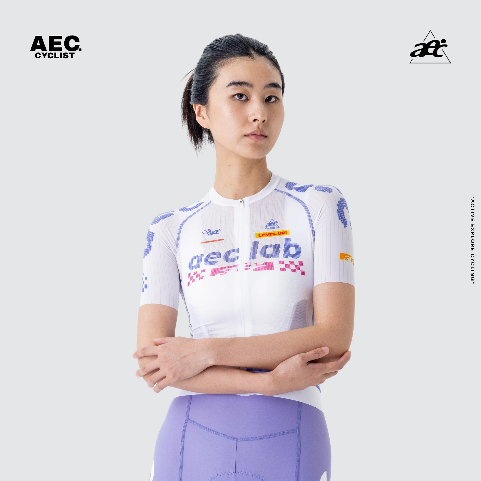 

aeclab Women's Short Sleeve Cycling Jersey - Ultra-Light Pixel Art Design, 4-Needle Stitching, Moisture-Wicking Fabric for Summe