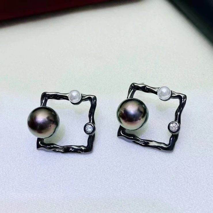 Square Shape 925 Sterling Silver Earrings Mount Findings Settings Base Mounting Parts Accessory for 3-4mm 8-9mm Pearls