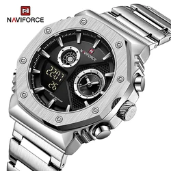 NAVIFORCE New Fashionable Style Dual Time Display LCD Digital Analog Quartz Mens Watches Luminous Water Resistant Man Wristwatch