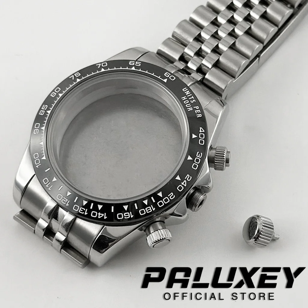 VK63 Uhrengehäuse Uhrenzubehör Saphirglas Wasserdichtes Gehäuse VK63 VK64 Uhrwerk für Daytona mit Glide-Lock-Verschluss-Armband