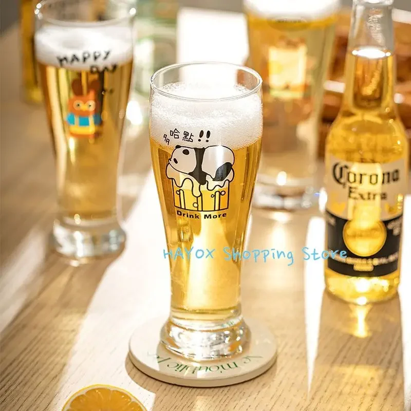 Panda Wheat Beer Cup 450ml Glass Personality Craft Beer Mugs Cute Animal Crystal Cup Juice Tumbler Drinkware Home Bar Supplies