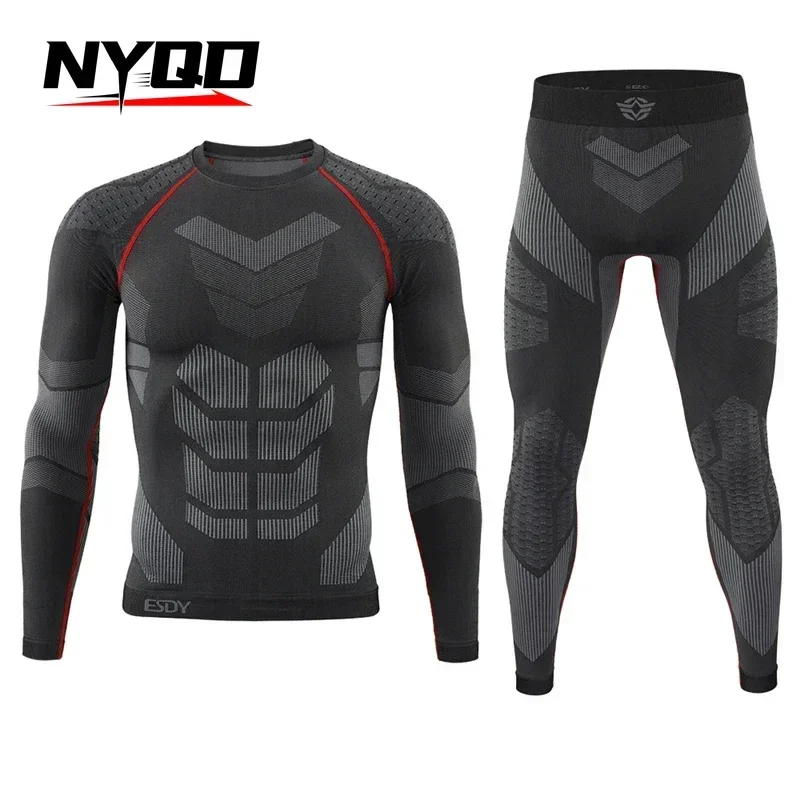 Fato de fitness para esportes ao ar livre masculino, sem costura, roupa interior funcional, secagem rápida, absorção do suor, ciclismo, esqui, outono, inverno