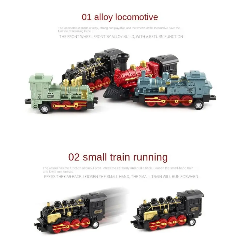 Retro Vapor Train Toys Set para Crianças, Pull Back Modelo, Veículos Automóveis, Diecast 1:60 Liga Brinquedo Presente de aniversário para Meninos