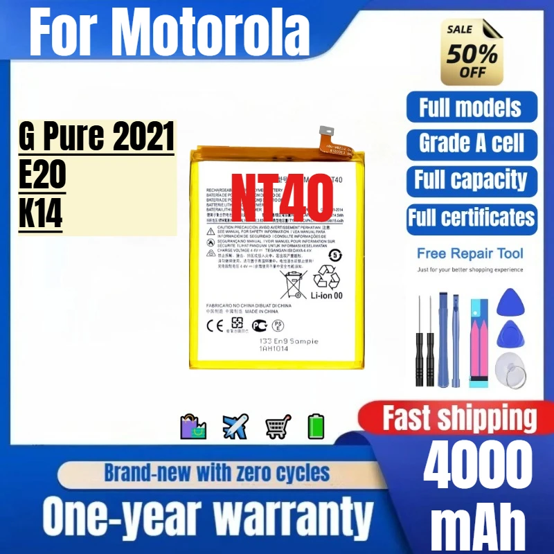 

NT40 for Motorola G Pure 2021/E20/K14 Phone Battery High Quality High Capacity Replacement Bateria Grade A Cell with Tools