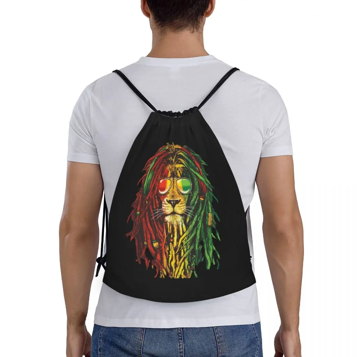 Rasta Reggae Lion borse con coulisse uomo palestra portatile sport Sackpack giamaicano giamaica Pride Rastafarian Lover Shopping zaini