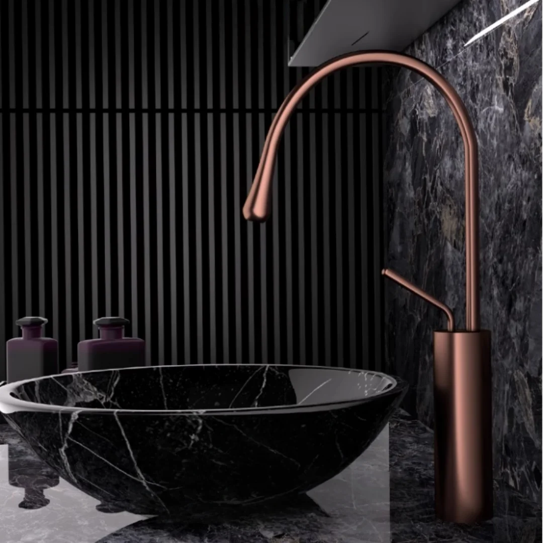 

Brushed rose gold bathroom faucet