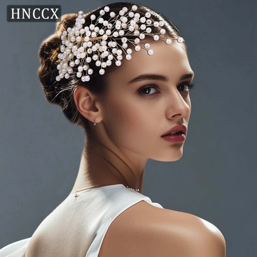 HNCCX Luxury Full Pearl Bride Golden Color Hair Comb Wedding Headband Elegant Women Weddiing Party Hair Accessories CP754