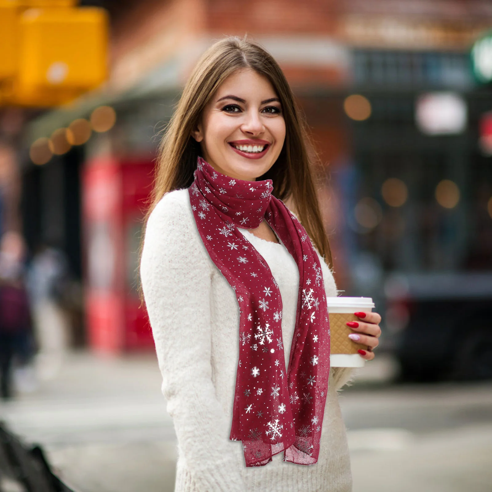 Écharpe de Noël à motif de flocon de neige pour femme, enveloppes de châle, cheveux délicats, polyester, estampage à chaud, mère, décorations, Noël